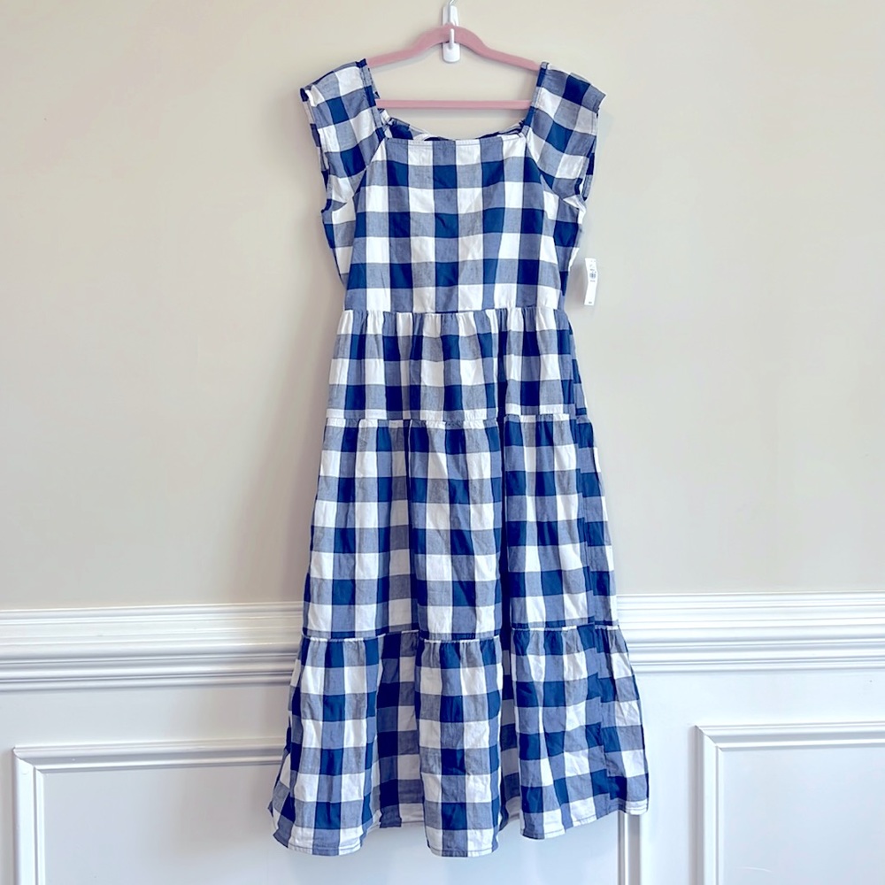 Girls 10-12 L Old Navy Dress blue and white checker pattern NWT
